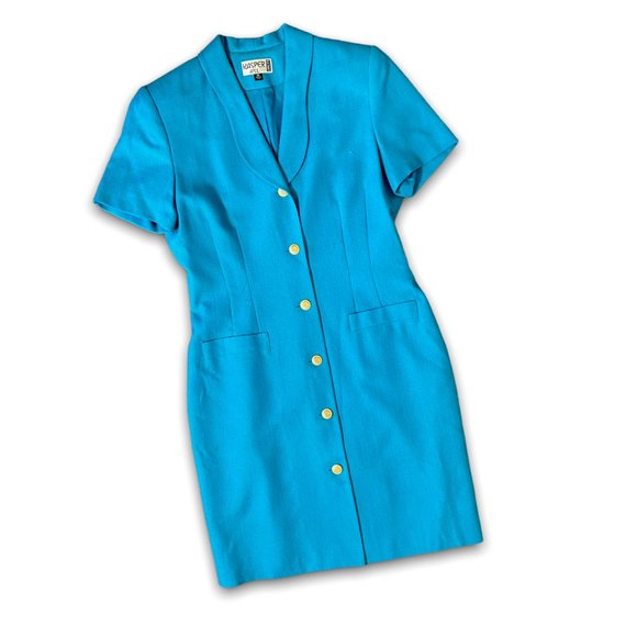 Vintage 90s Kasper ASL Blue Blazer Short Sleeve Mini Dress - Picture 2 of 8